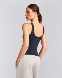 SoftMotion™ Scoop Neck Tank Top with Grey Logo | True Blue