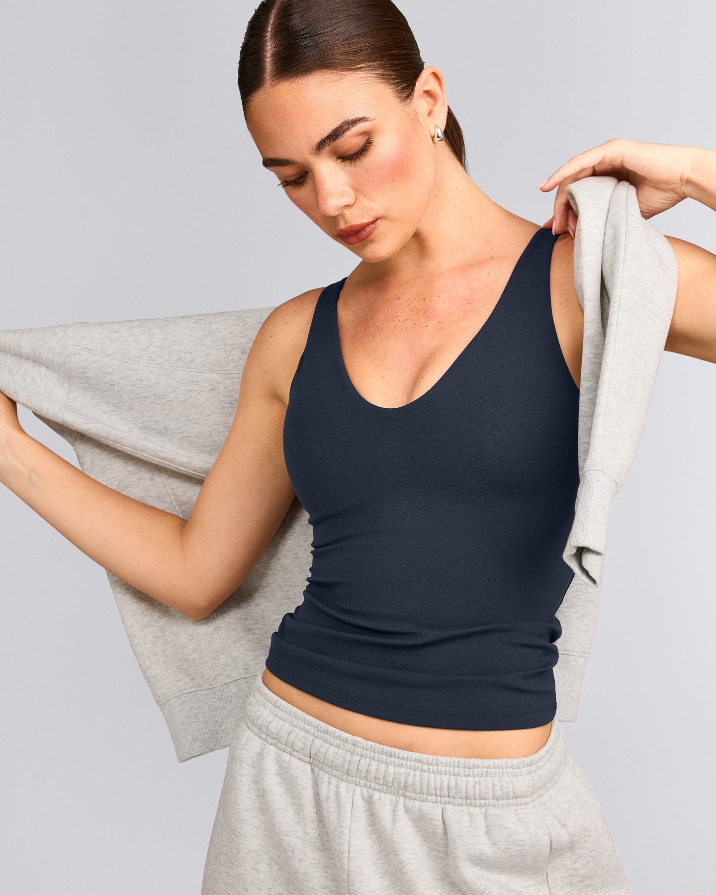 SoftMotion™ Scoop Neck Tank Top with Grey Logo | True Blue