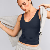 SoftMotion™ Scoop Neck Tank Top with Grey Logo | True Blue