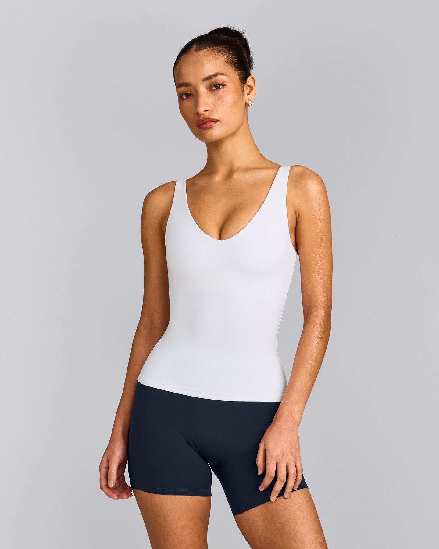 SoftMotion™ Scoop Neck Tank Top with Grey Logo | White
