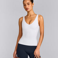 SoftMotion™ Scoop Neck Tank Top with Grey Logo | White