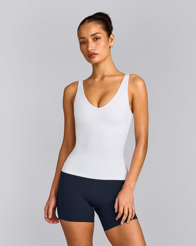 SoftMotion™ Scoop Neck Tank Top with Grey Logo | White