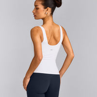 SoftMotion™ Scoop Neck Tank Top with Grey Logo | White