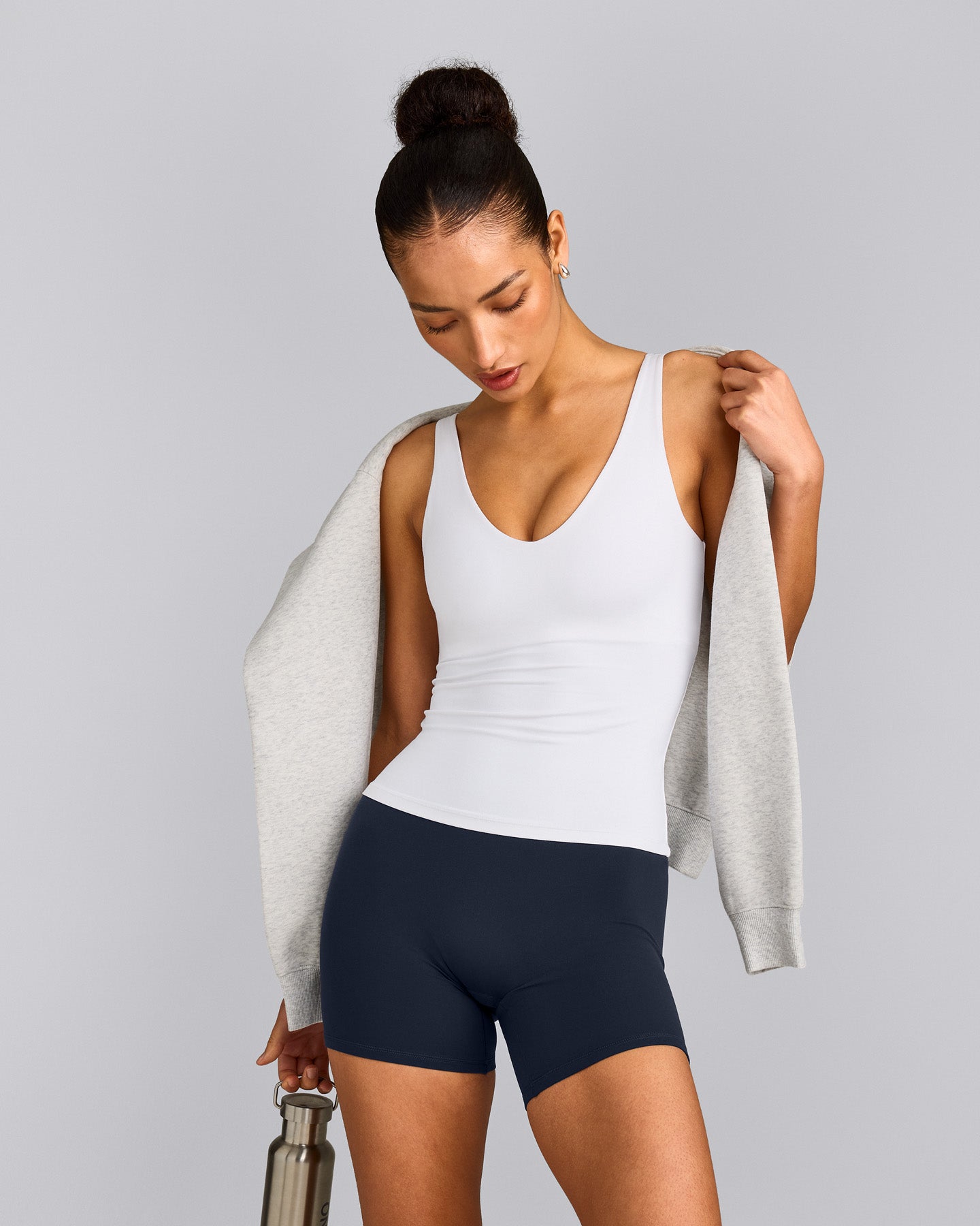SoftMotion™ Scoop Neck Tank Top with Grey Logo | White