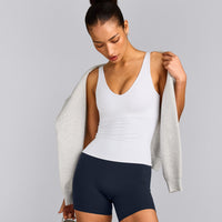 SoftMotion™ Scoop Neck Tank Top with Grey Logo | White