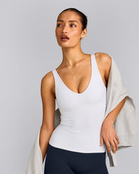 SoftMotion™ Scoop Neck Tank Top with Grey Logo | White