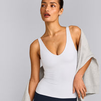 SoftMotion™ Scoop Neck Tank Top with Grey Logo | White