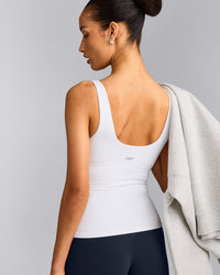 SoftMotion™ Scoop Neck Tank Top with Grey Logo | White
