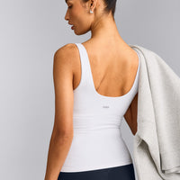 SoftMotion™ Scoop Neck Tank Top with Grey Logo | White
