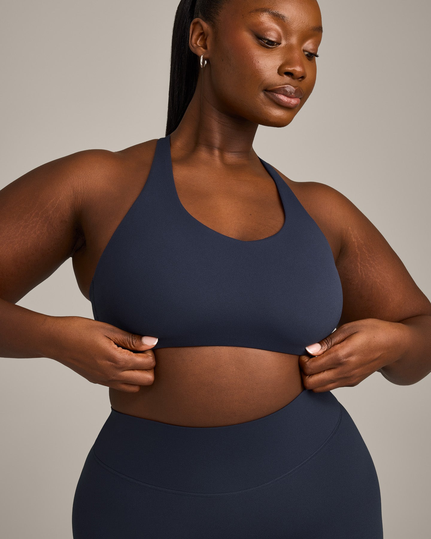 SoftMotion™ Sports Bra with Grey Logo | True Blue