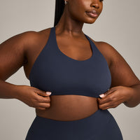 SoftMotion™ Sports Bra with Grey Logo | True Blue