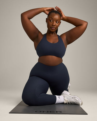 SoftMotion™ Sports Bra with Grey Logo | True Blue