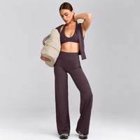 SoftMotion™ Straight Leg Pants with Grey Logo | Dark Umber Brown