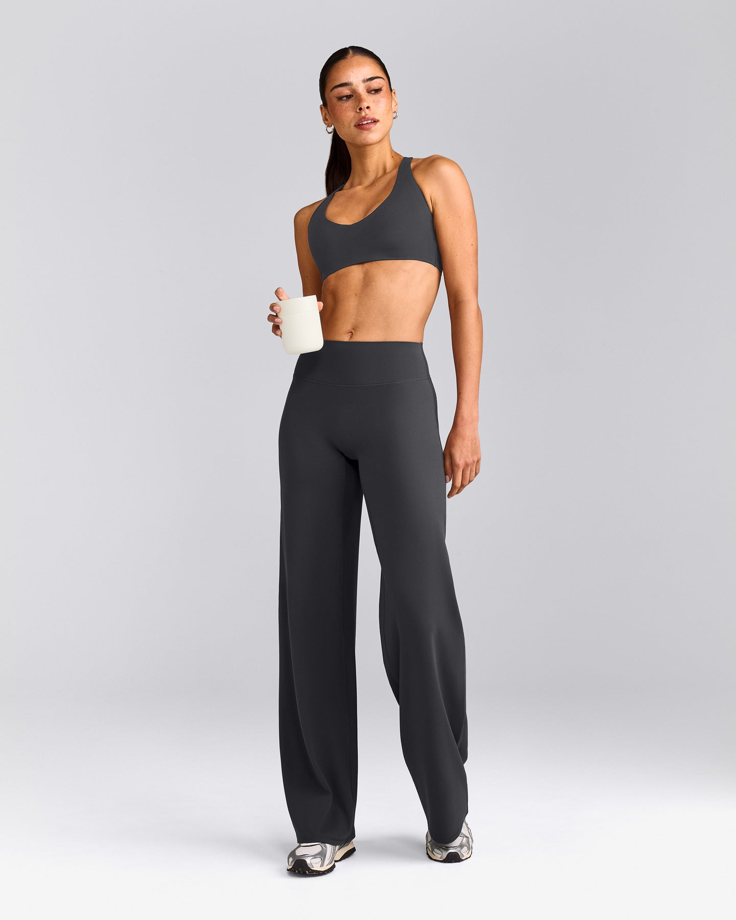 SoftMotion™ Straight Leg Trousers with Grey Logo | Coal