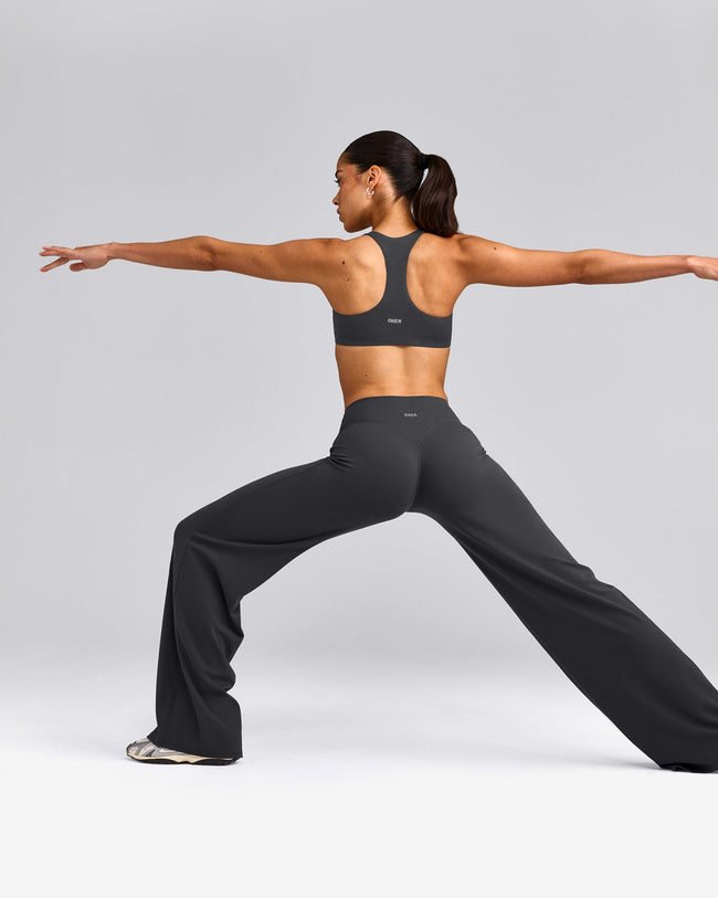 SoftMotion™ Straight Leg Trousers with Grey Logo | Coal