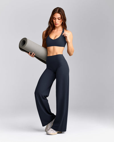 SoftMotion™ Straight Leg Trousers with Grey Logo | True Blue
