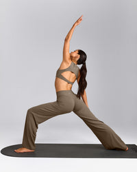 SoftMotion™ Straight Leg Pants with Grey Logo | Moss Brown