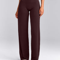 SoftMotion™ Straight Leg Trousers with Grey Logo | Plum Brown