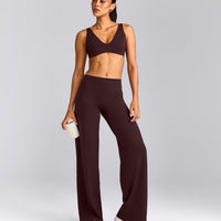 SoftMotion™ Straight Leg Trousers with Grey Logo | Plum Brown
