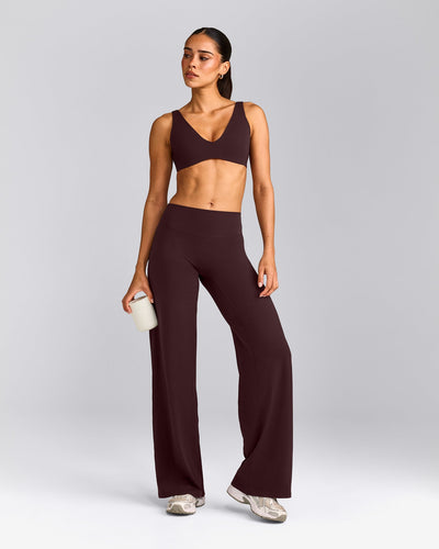 SoftMotion™ Straight Leg Trousers with Grey Logo | Plum Brown