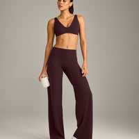 SoftMotion™ Straight Leg Bottoms with Grey Logo | Plum Brown