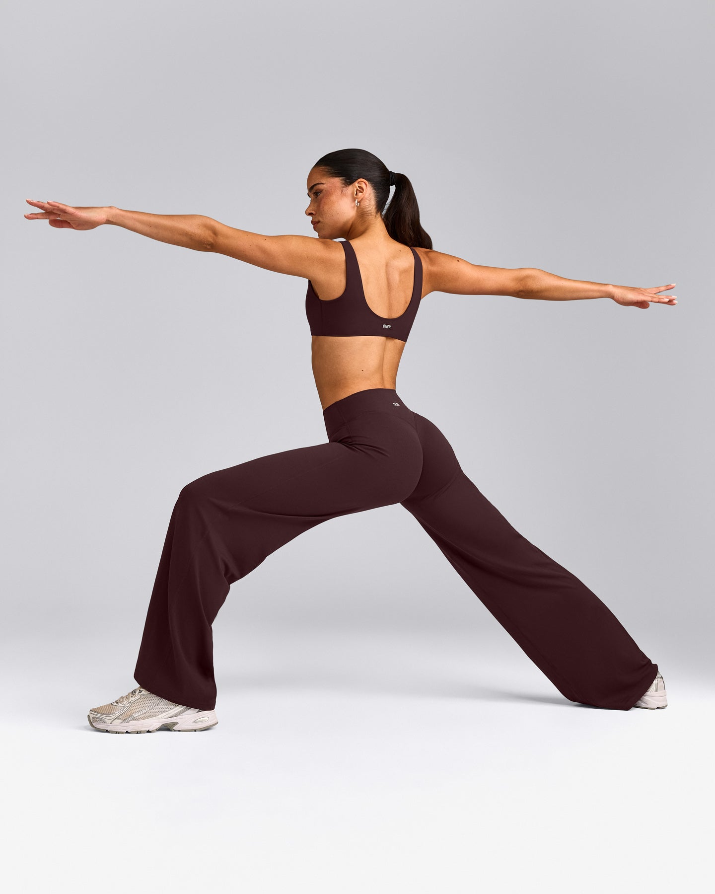 SoftMotion™ Straight Leg Trousers with Grey Logo | Plum Brown