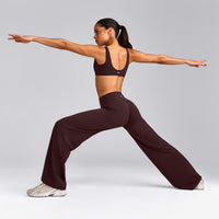 SoftMotion™ Straight Leg Trousers with Grey Logo | Plum Brown