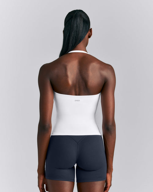 SoftMotion™ Strappy Halter Neck Tank Top with Built in Bra Shelf | White
