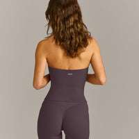 SoftMotion™ Strappy Halter Neck Mid Vest with Built in Bra Shelf with Grey Logo | Dark Umber Brown