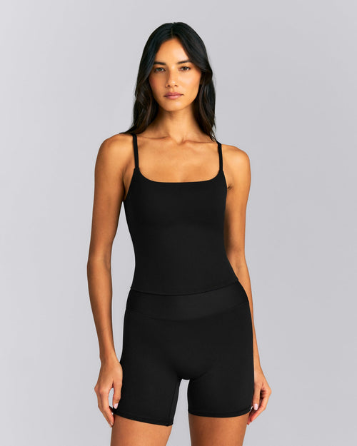 SoftMotion™ Strappy Tank Top with Built in Bra Shelf | Black