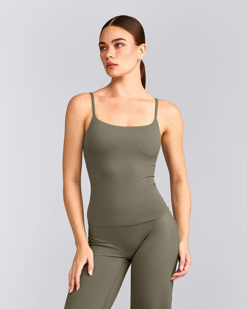 SoftMotion™ Strappy Tank Top with Built in Bra Shelf | Alpine Green