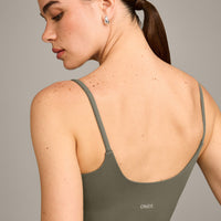 SoftMotion™ Strappy Vest with Built in Bra Shelf with Grey Logo | Alpine Green