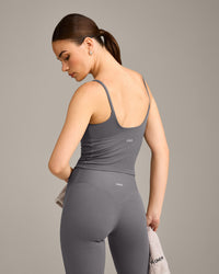 SoftMotion™ Strappy Mid Vest with Built in Bra Shelf with Grey Logo | Ash Grey