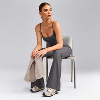 SoftMotion™ Strappy Mid Tank Top with Built in Bra Shelf with Grey Logo | Ash Grey