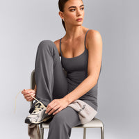 SoftMotion™ Strappy Mid Tank Top with Built in Bra Shelf with Grey Logo | Ash Grey