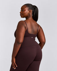 SoftMotion™ Strappy Mid Tank Top with Built in Bra Shelf with Grey Logo | Plum Brown