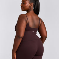 SoftMotion™ Strappy Mid Tank Top with Built in Bra Shelf with Grey Logo | Plum Brown