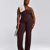 SoftMotion™ Strappy Mid Tank Top with Built in Bra Shelf with Grey Logo | Plum Brown