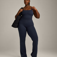 SoftMotion™ Strappy Mid Vest with Built in Bra Shelf with Grey Logo | True Blue