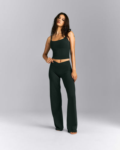 SoftMotion™ Strappy Mid Tank Top with Built in Bra Shelf | Emerald Noir