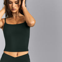 SoftMotion™ Strappy Mid Tank Top with Built in Bra Shelf | Emerald Noir