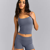SoftMotion™ Strappy Mid Tank Top with Built in Bra Shelf | Granite Blue