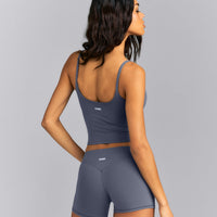 SoftMotion™ Strappy Mid Tank Top with Built in Bra Shelf | Granite Blue