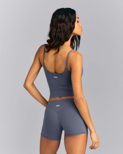 SoftMotion™ Strappy Mid Tank Top with Built in Bra Shelf | Granite Blue