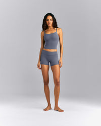 SoftMotion™ Strappy Mid Tank Top with Built in Bra Shelf | Granite Blue