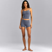 SoftMotion™ Strappy Mid Tank Top with Built in Bra Shelf | Granite Blue