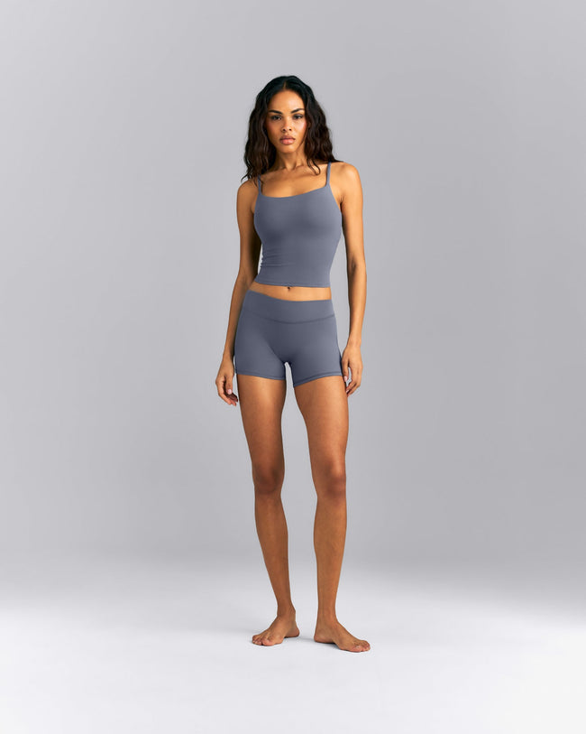 SoftMotion™ Strappy Mid Tank Top with Built in Bra Shelf | Granite Blue