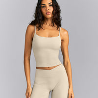SoftMotion™ Strappy Mid Tank Top with Built in Bra Shelf | Oatmeal