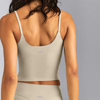 SoftMotion™ Strappy Mid Tank Top with Built in Bra Shelf | Oatmeal