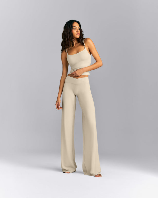 SoftMotion™ Strappy Mid Tank Top with Built in Bra Shelf | Oatmeal